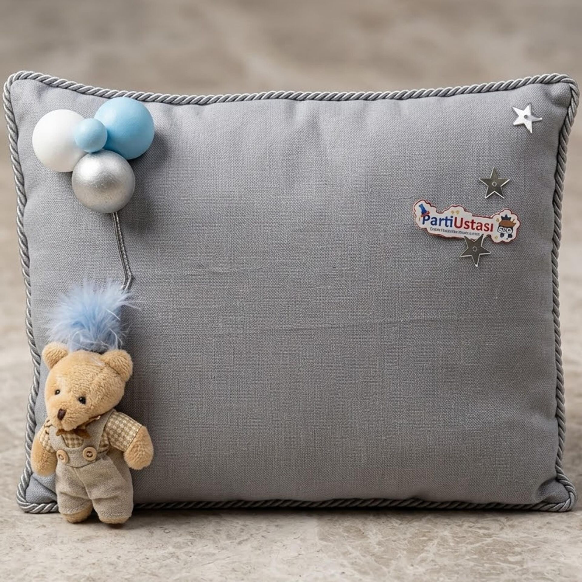 YASTIK TOPLU AYICIKLI GÜMÜŞ / MAVİ