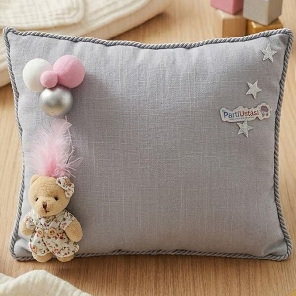 YASTIK TOPLU AYICIKLI GÜMÜŞ / PEMBE