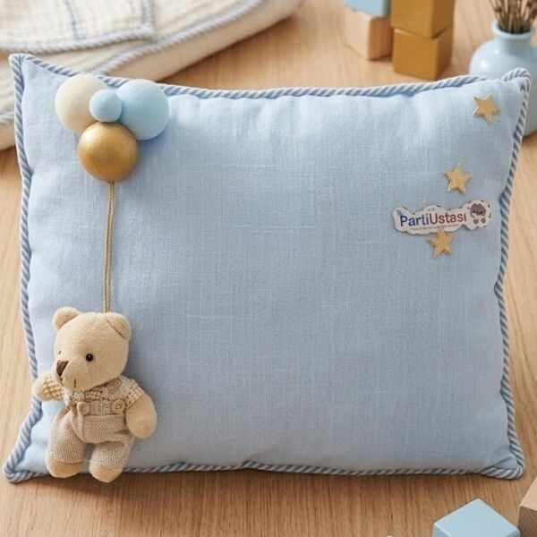 YASTIK TOPLU AYICIKLI MAVİ / ALTIN