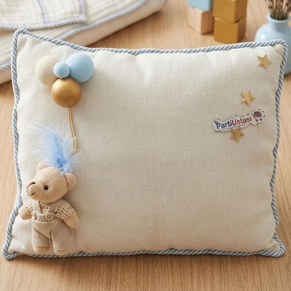 YASTIK TOPLU AYICIKLI BEYAZ / MAVİ