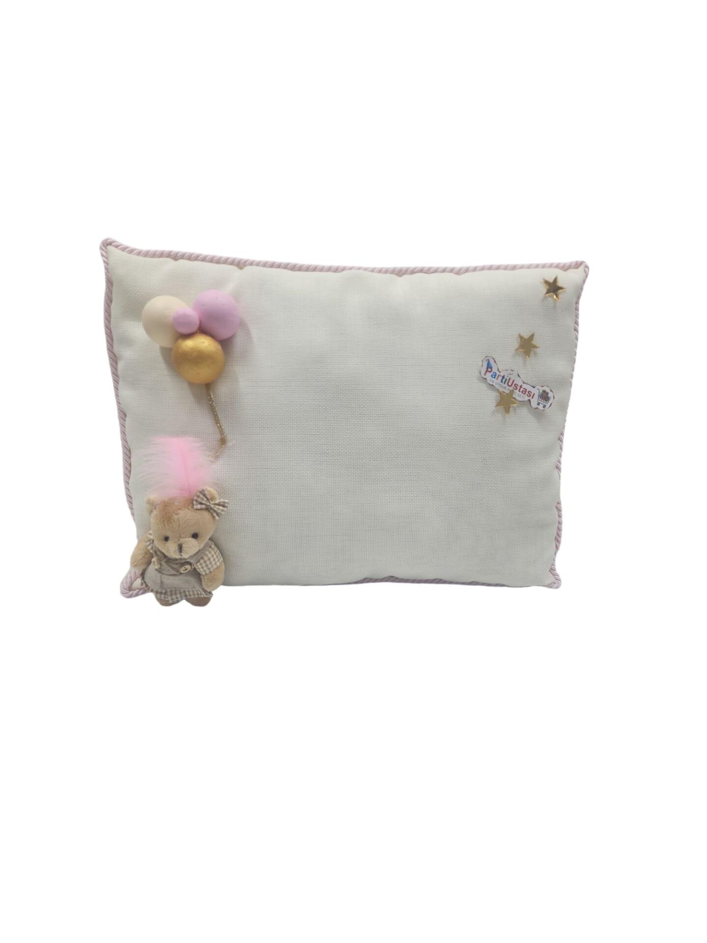 YASTIK TOPLU AYICIKLI BEYAZ / PEMBE