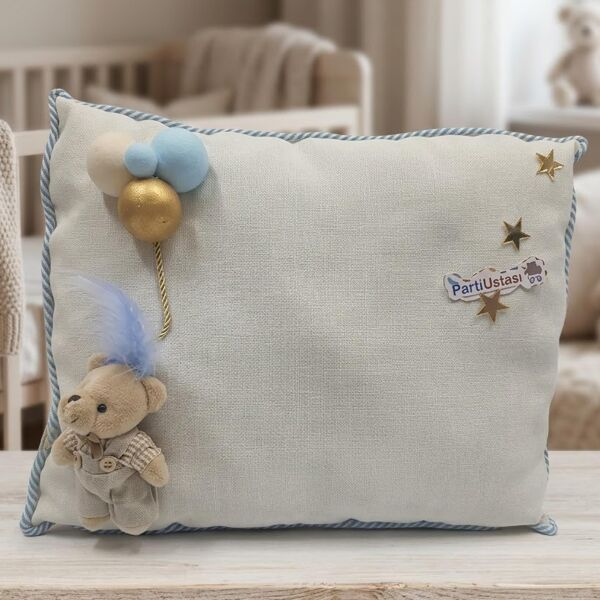 YASTIK TOPLU AYICIKLI KREM / MAVİ