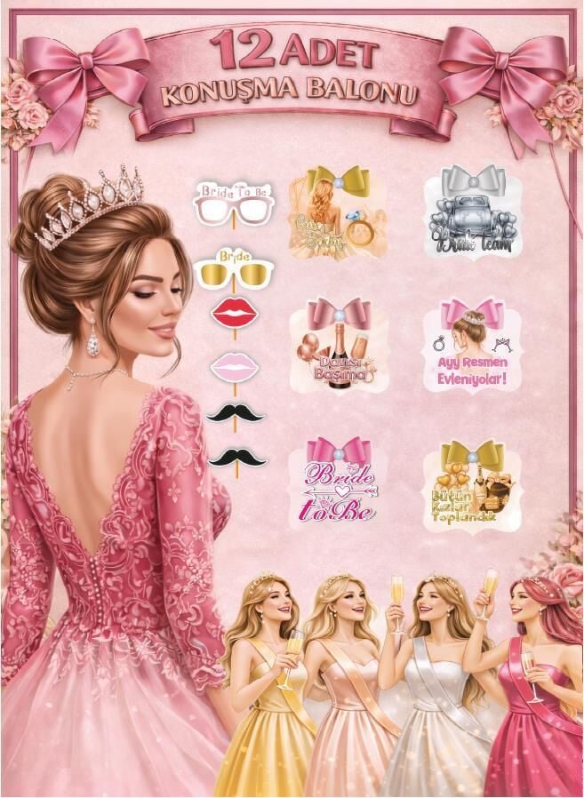KONUŞMA BALONU SET 12 Lİ BRİDE PEMBE