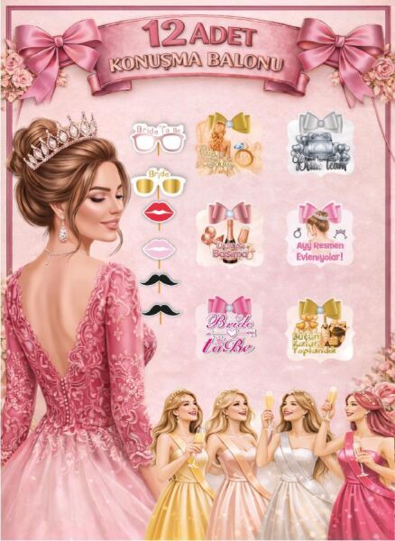 KONUŞMA BALONU SET 12 Lİ BRİDE PEMBE