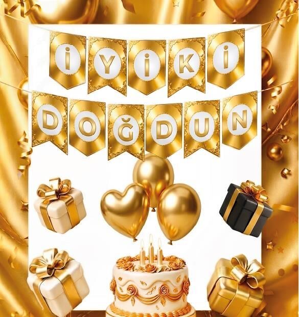 YAZI ZARF BANNER İYİKİ DOĞDUN GOLD YENİ