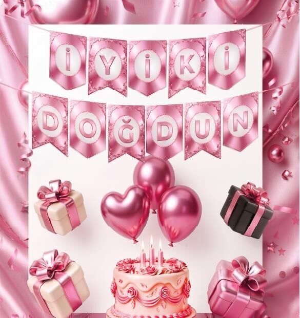 YAZI ZARF BANNER İYİKİ DOĞDUN PEMBE YENİ