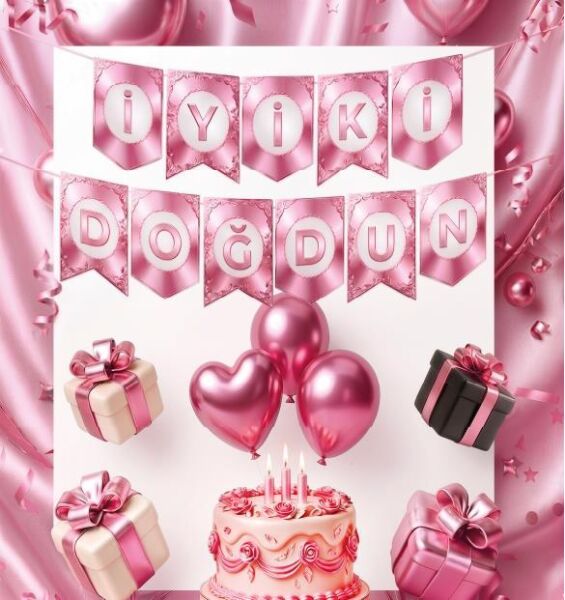 YAZI ZARF BANNER İYİKİ DOĞDUN PEMBE YENİ