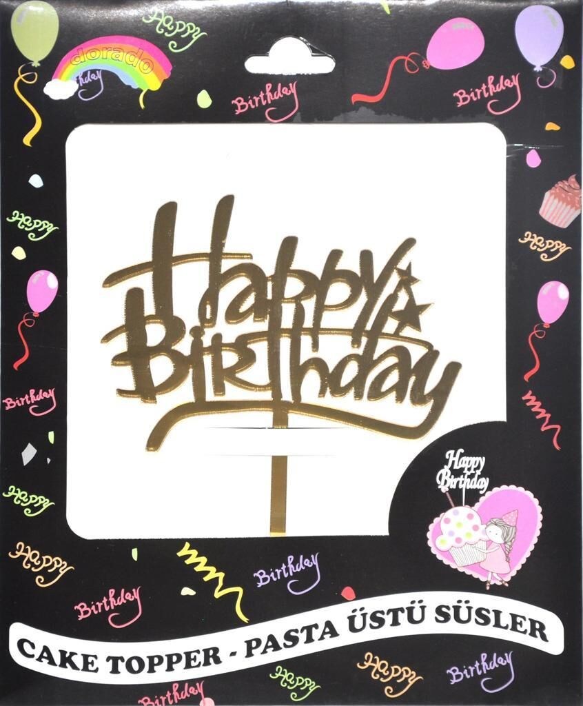 PASTA YAZISI PLEKSİ HAPPY BIRTHDAY KARAGRAFİ ALTIN