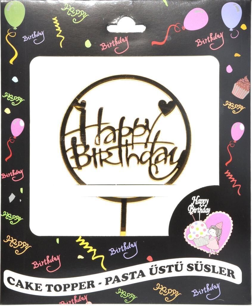 PASTA YAZISI PLEKSİ HAPPY BIRTHDAY YUVARLAK ALTIN