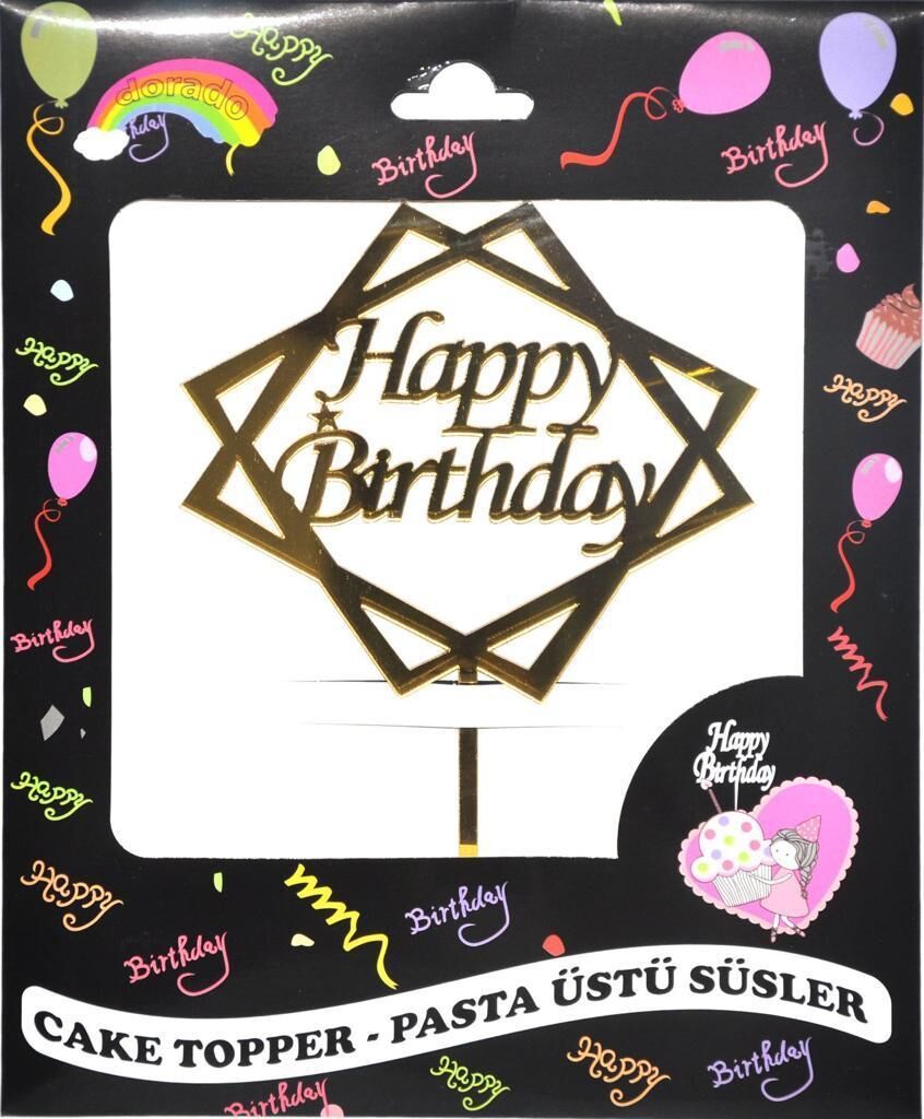 PASTA YAZISI PLEKSİ HAPPY BIRTHDAY ÇERÇEVELİ ALTIN