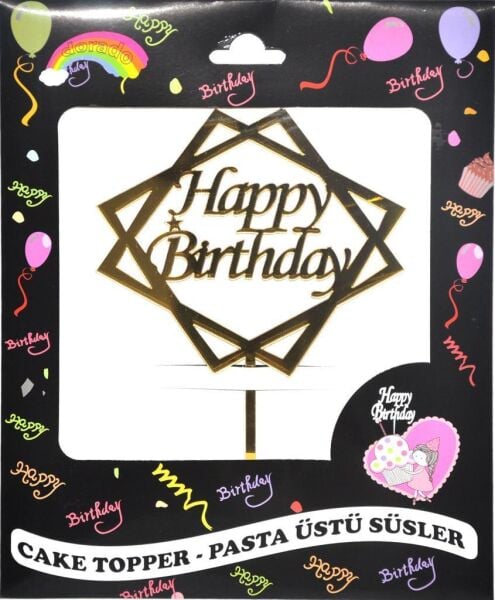 PASTA YAZISI PLEKSİ HAPPY BIRTHDAY ÇERÇEVELİ ALTIN