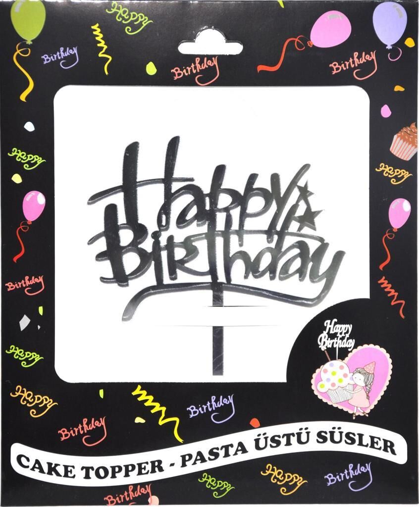 PASTA YAZISI PLEKSİ HAPPY BIRTHDAY KARAGRAFİ GÜMÜŞ