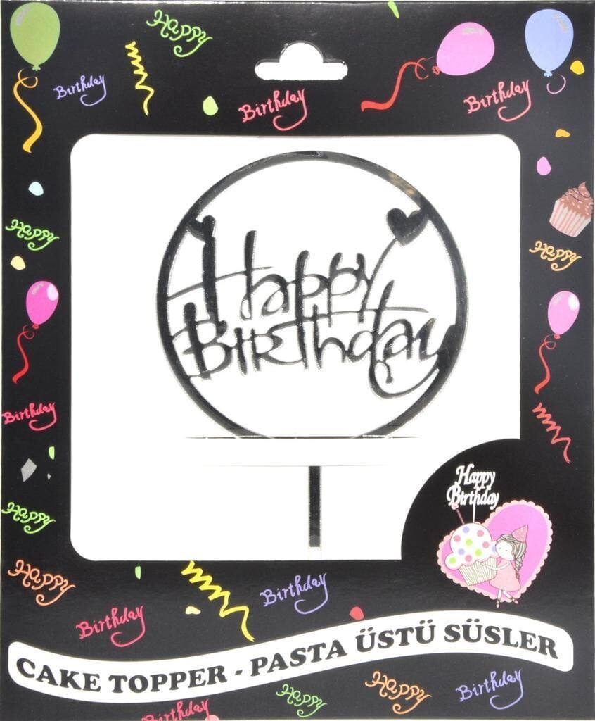 PASTA YAZISI PLEKSİ HAPPY BIRTHDAY YUVARLAK GÜMÜŞ