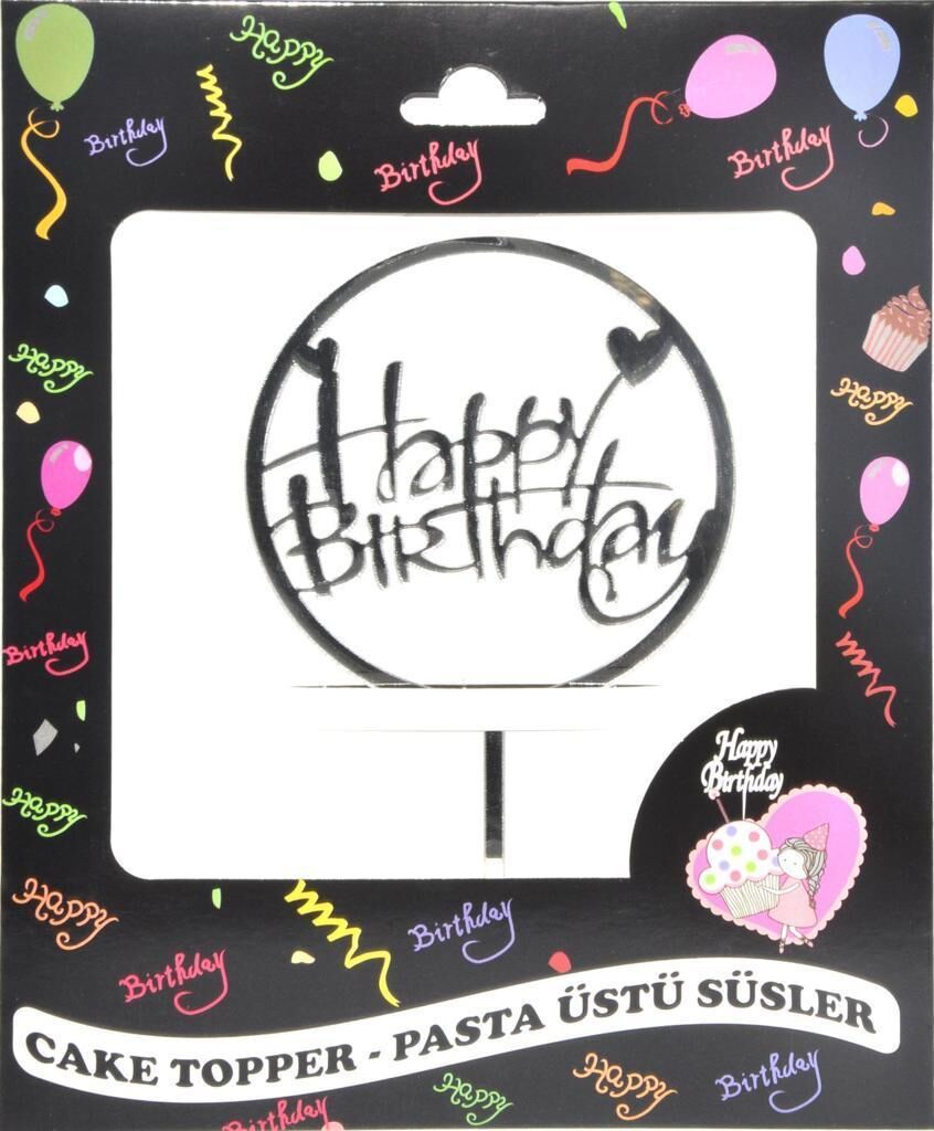 PASTA YAZISI PLEKSİ HAPPY BIRTHDAY YUVARLAK GÜMÜŞ