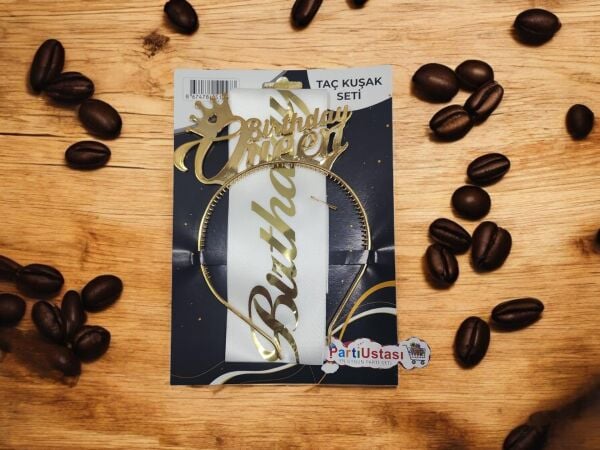 PLS SET TAÇ KUŞAK BİRTHDAY QUEEN ALTIN