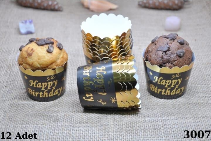 KAPSÜL 12 Lİ VARAKLI HAPPY BİRTHDAY SİYAH GOLD