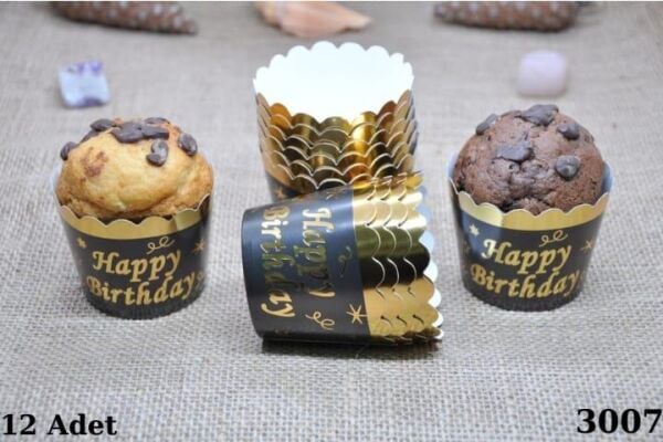 KAPSÜL 12 Lİ VARAKLI HAPPY BİRTHDAY SİYAH GOLD