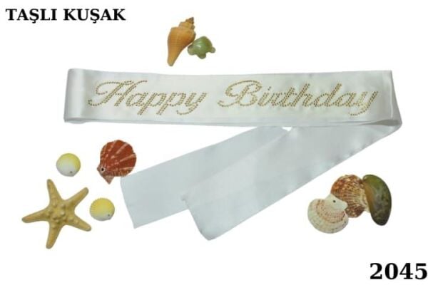 KUŞAK TAŞLI HAPPY BİRTDAY BEYAZ ALTIN