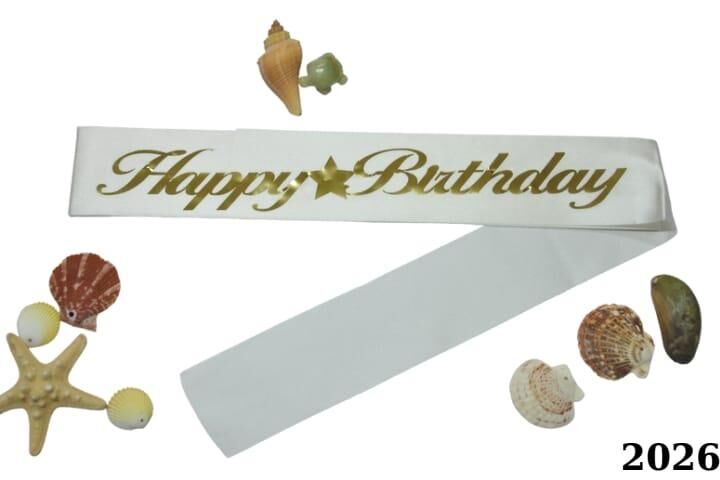 KUŞAK HAPPY BİRTDAY BEYAZ ALTIN