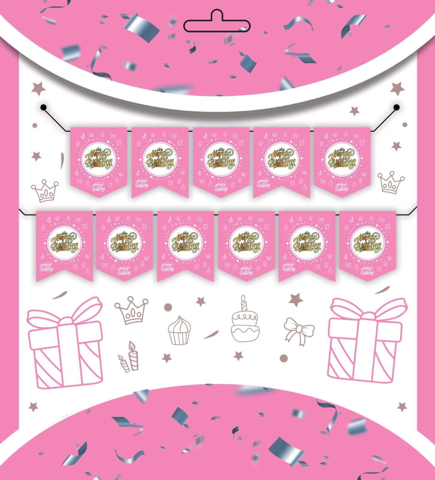 YAZI ZARF BANNER HAPPY PEMBE