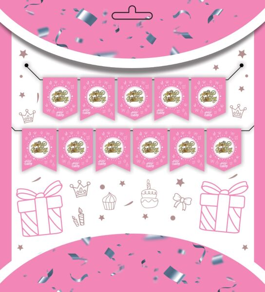 YAZI ZARF BANNER HAPPY PEMBE