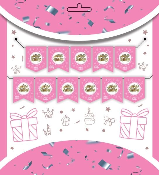 YAZI ZARF BANNER HAPPY PEMBE