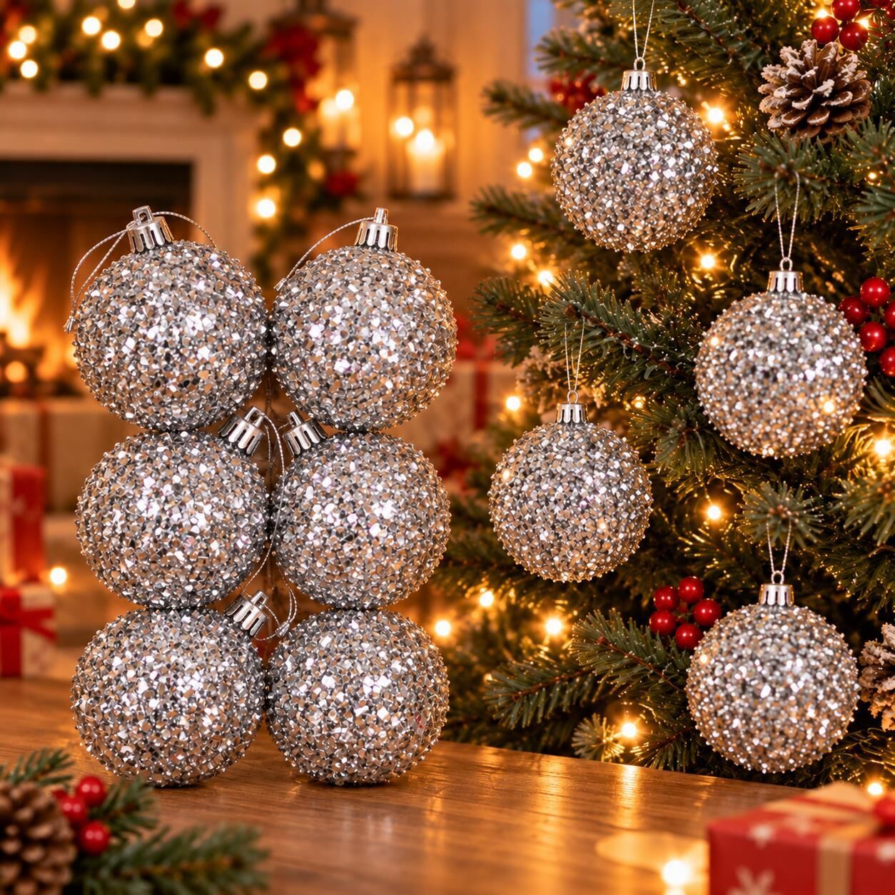 6 CM LÜX SİMLİ NOEL 6 LI GÜMÜŞ (1 KOLİ 120 PK)
