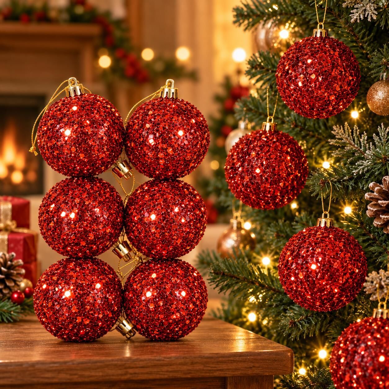 6 CM LÜX SİMLİ NOEL 6 LI KIRMIZI (1 KOLİ 120 PK)