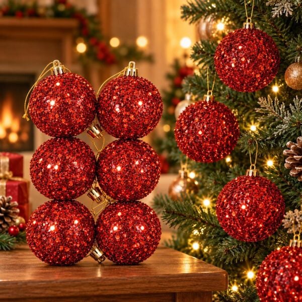 6 CM LÜX SİMLİ NOEL 6 LI KIRMIZI (1 KOLİ 120 PK)