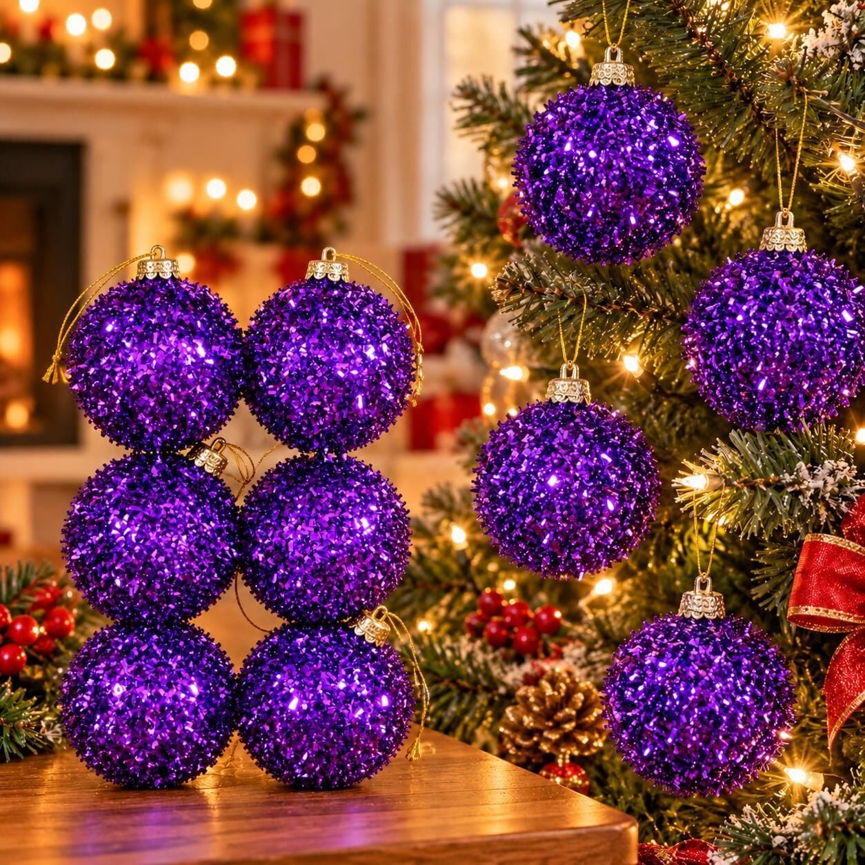 6 CM LÜX SİMLİ NOEL 6 LI MOR (1 KOLİ 120 PK)