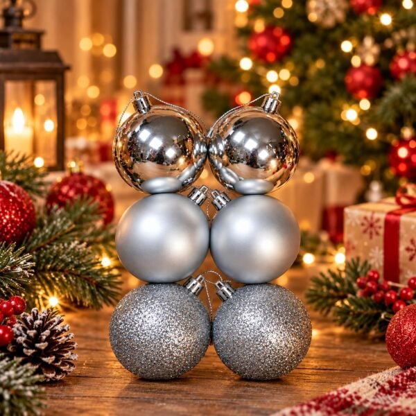6CM NOEL TOPU 6 LI GÜMÜŞ MİX (1 KOLİ 120PK)