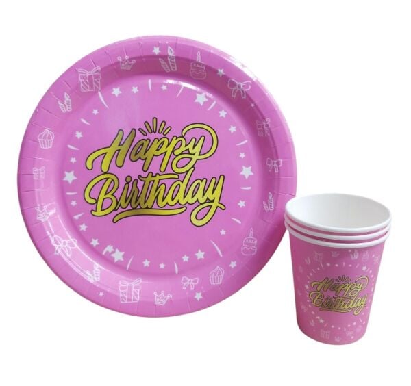 TABAK BARDAK HAPPY BİRİDAY PEMBE