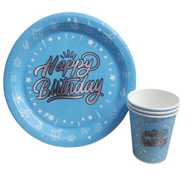 TABAK BARDAK HAPPY BİRİDAY MAVİ