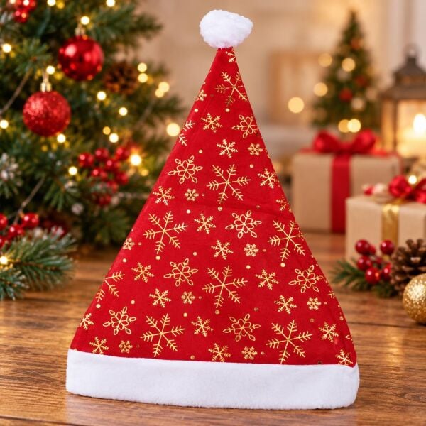 ŞAPKA NOEL ELYAF VARAKLI GOLD 12Lİ 1 KOLİ 2.400 AD