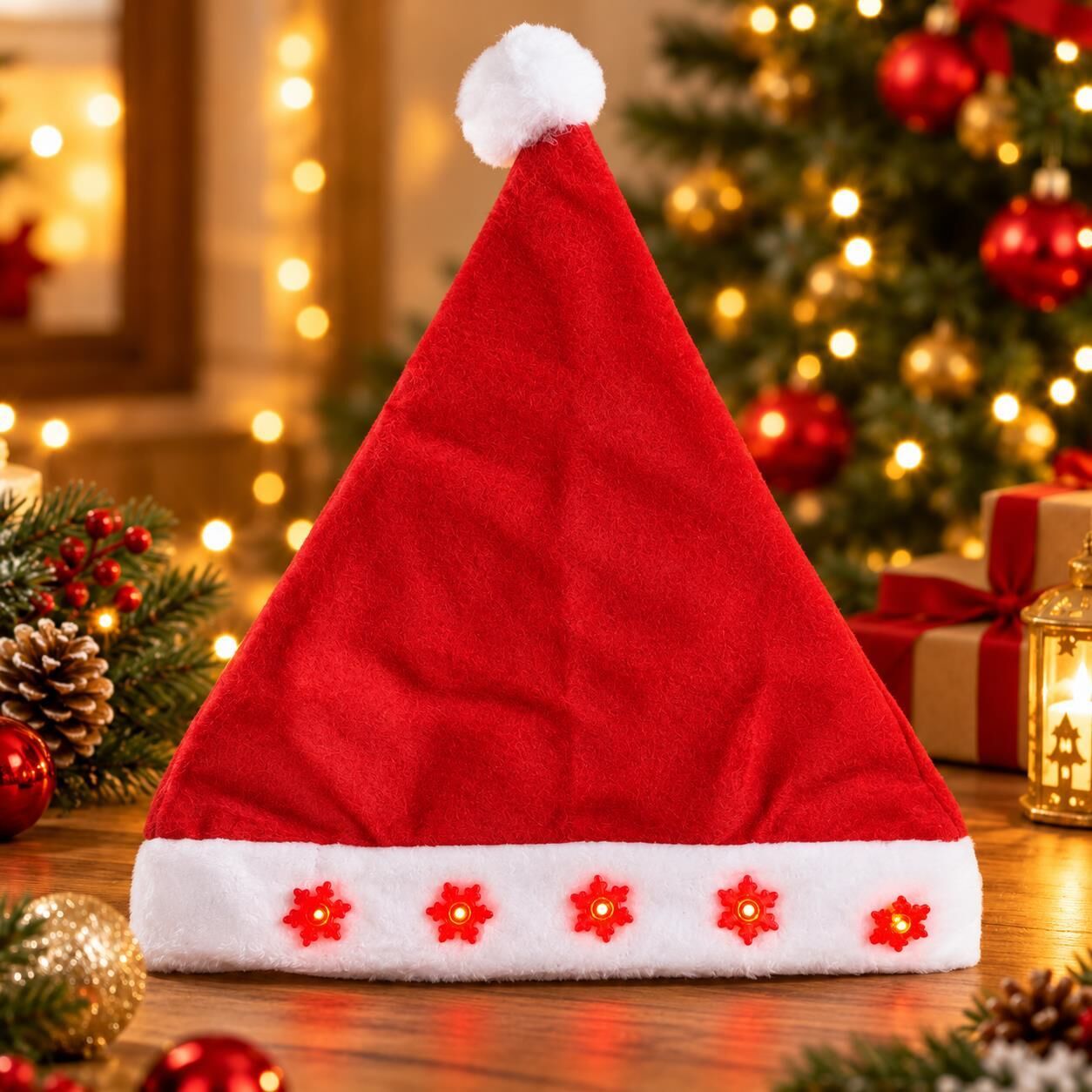 ŞAPKA NOEL IŞIKLI ELYAF 12Lİ (1 KOLİ 600 AD)