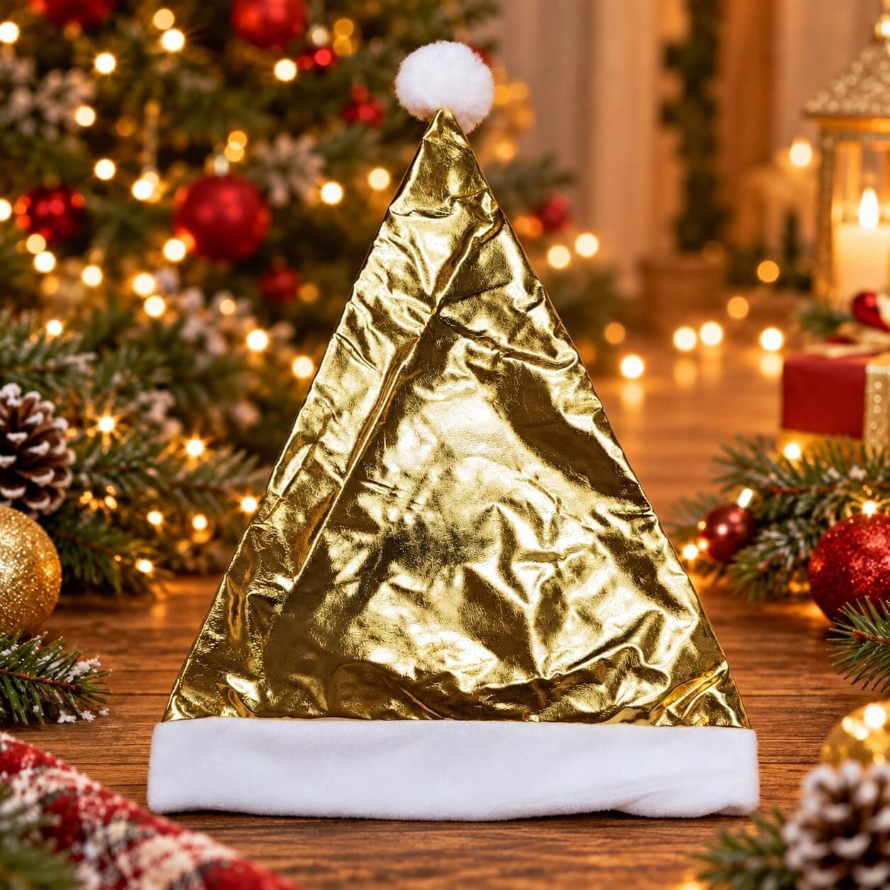 ŞAPKA NOEL BÜYÜK YALDIZLI GOLD 12Lİ(1 KOLİ 720 AD)