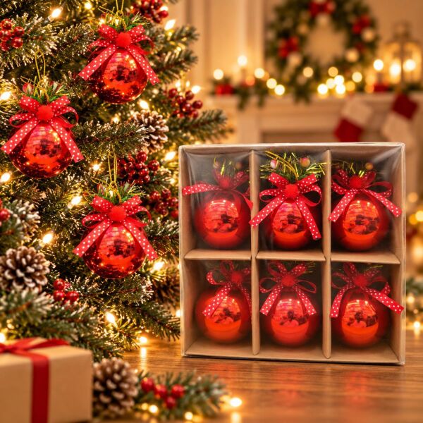 LÜX 6CM NOEL TOP KIRMIZI SÜSLÜ 6 LI(1 KOLİ 120 PK)