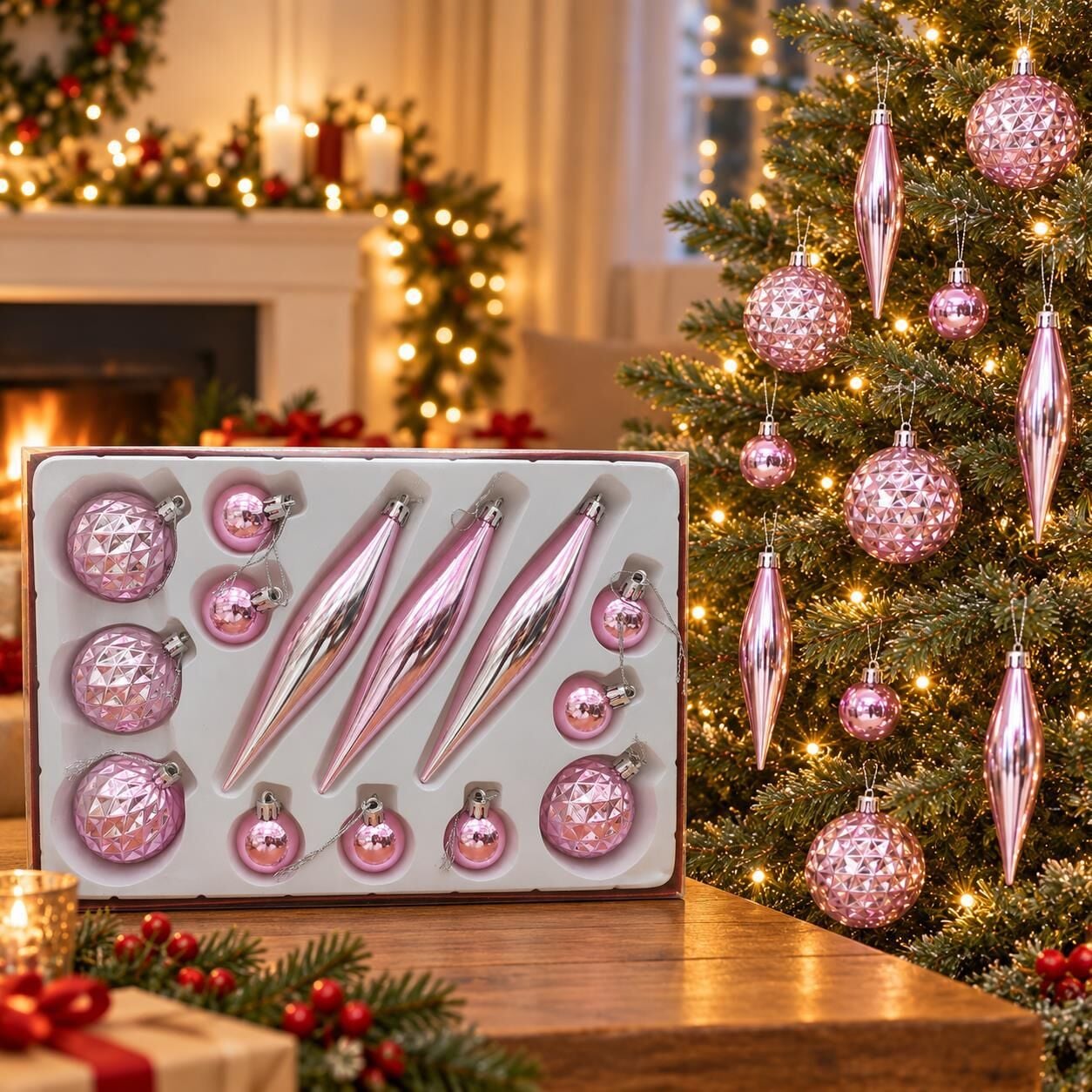DAMLA LÜX SET PEMBE 14 LÜ AĞAÇ SÜSÜ (1 KOLİ 72 PK)