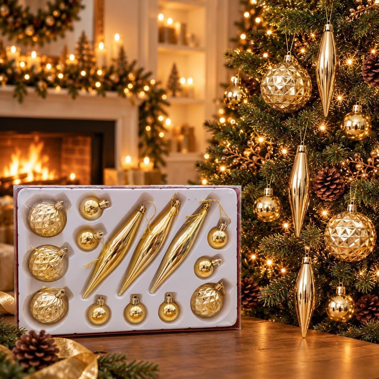 DAMLA LÜX SET GOLD 14 LÜ AĞAÇ SÜSÜ (1 KOLİ 72 PK)
