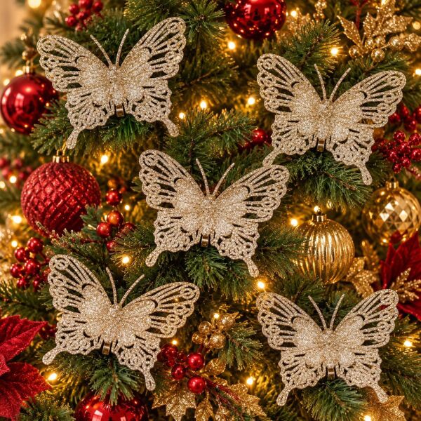 KELEBEK NOEL 5 Lİ SİMLİ AĞAÇ SÜSÜ ROZ
